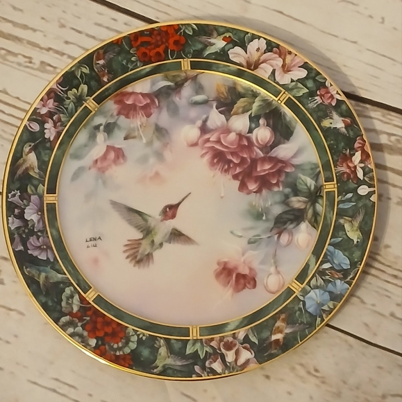 Lena Liu Floral Hummingbird Decorative Plate The Anna's Hummingbird 1992 - Picture 1 of 5